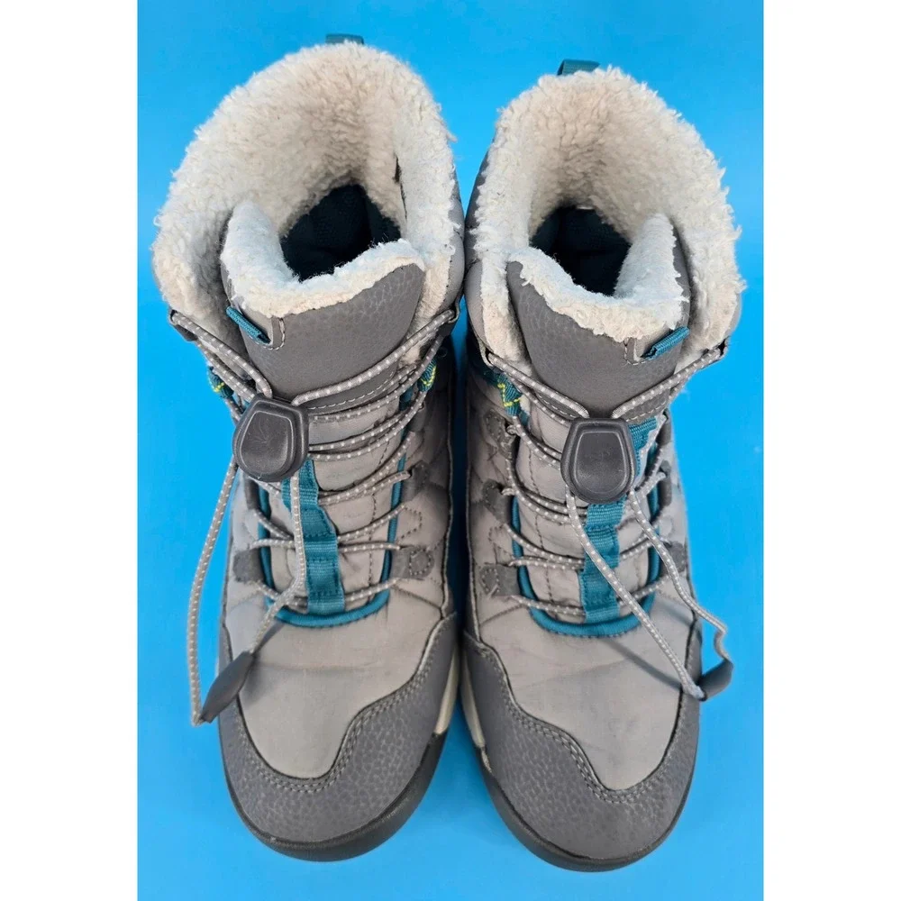 Merrell Snow Crush 3 Winter Boots Girls Sz 2 Waterproof Gray Teal Insulated Warm